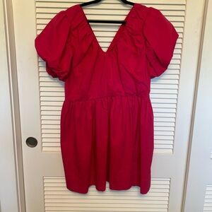 Express Vibrant raspberry Mini Dress with Puff Sleeves
